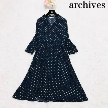 archives 도트 허리 절개 원피스 사라사라 네이비