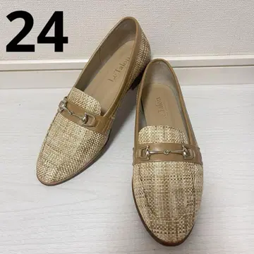 새상품급 Le Talon 밀짚 플랫 슈즈 비트 로퍼 24cm