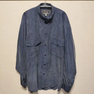 SILK SHIRTS 스탠드 카라 L 사이즈 실크 네이비 블루