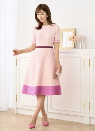 Prime Scherrer 핑크 반팔 A라인 원피스