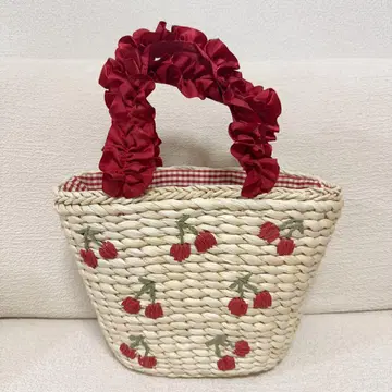 Maison de FLEUR 체리 메이즈 프릴 핸들 바스켓 백 레드