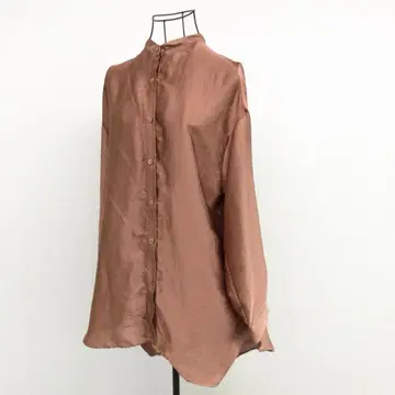 오파크 클립 셔츠 M 밴드 카라 브라운 광택감 긴팔 봄/가을