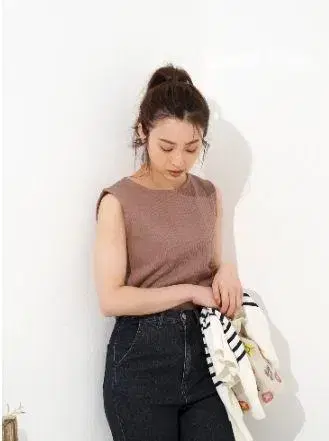 COHINA 코튼 린넨 2way 리브 티셔츠