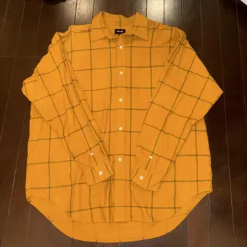 BEAMS 머스타드 체크 무늬 플란넬 셔츠 L