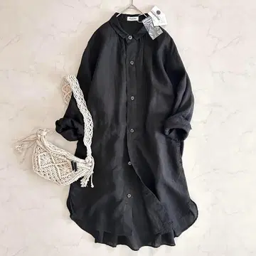 미사용 새상품 플랜테이션 린넨 셔츠 원피스 린넨 100 블랙 검정