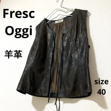 FrescOggi 양가죽 베스트 꽃무늬 블랙 브라운 사이즈 40