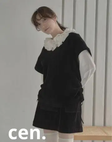 Cen. 블랙 스프링 니트 조끼, 스커트 셋업