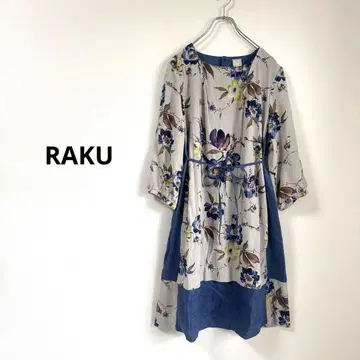 RAKU 꽃무늬 7부 소매 린넨 원피스