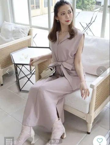 ROYAL PARTY 새상품급 허리 리본 앞뒤 2way 컷 롱 원피스