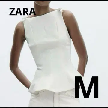 ZARA 화이트 페플럼 슬리브리스 M