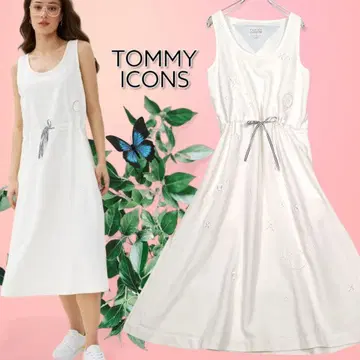 TOMMY ICONS 엠블럼 자수 롱 원피스 타미힐피거