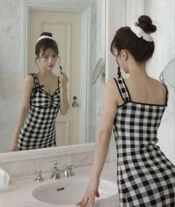 미사용 새상품 깅엄 자카드 니트 롱 원피스 darich