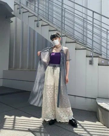 Tulle pleats shirt one piece (gray)
