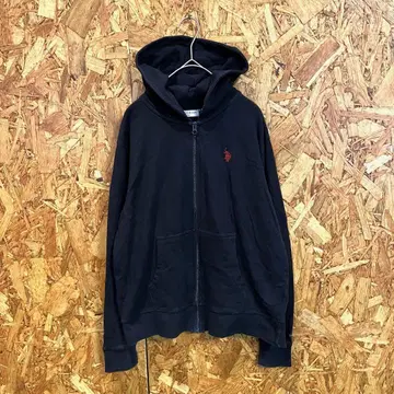 U.S. POLO ASSN. 후드티 풀 집업 쭈리 로고 자수 네이비