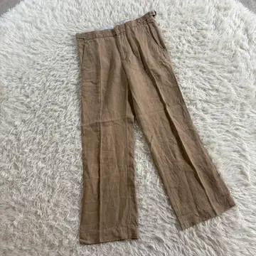 베이지 린넨 혼방 와이드 팬츠