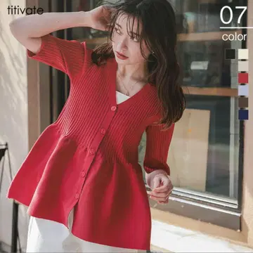 titivate 앞뒤 2way 하프 슬리브 페플럼 니트탑 빨간색