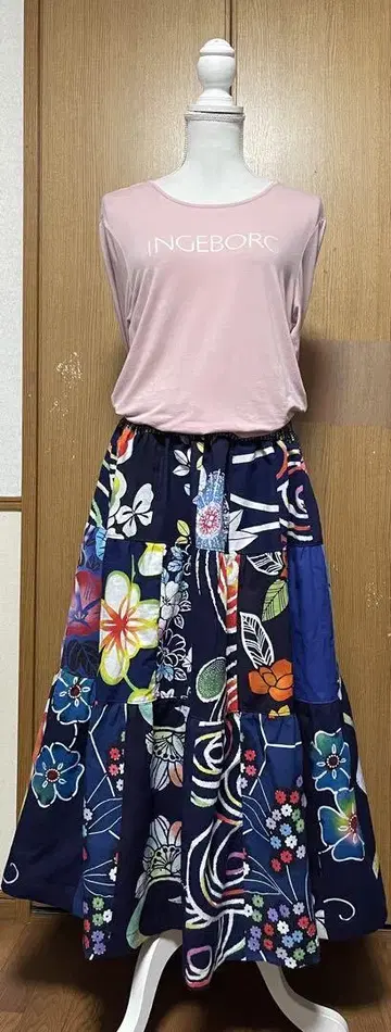 유카타 리메이크 목화 패치워크 캉캉 스커트 프리 사이즈