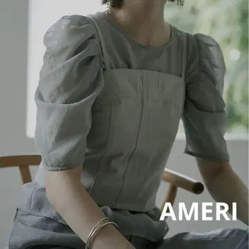 새상품급 AMERI 퍼프 슬리브 레이어드 탑 F