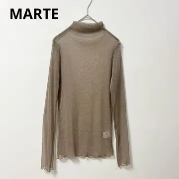 MARTE 티셔츠 여성용 시어 상의 하이넥 긴팔 라메 금