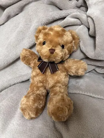 브라운 리본이 달린 봉제 인형 곰