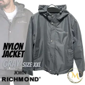 미사용 정품 보증 JOHN RICCHMOND 나일론 후드티 XXL 그레이