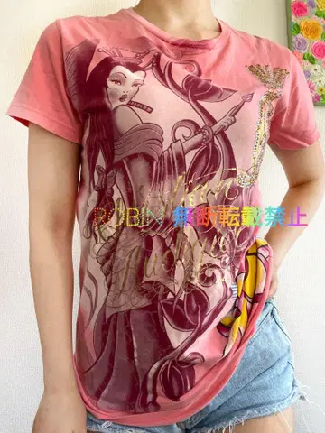 초레어 ED HARDY 아티스트 큐빅 금박 프린트 치비 T Y2K