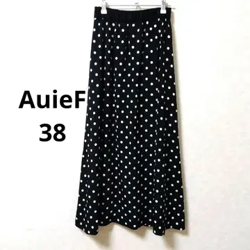 AuieF 아우이에프 블랙 화이트 도트 무늬 플레어 롱 스커트 38