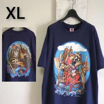 구제 의류 LOONEY TUNES 티셔츠 네이비 타즈마니안 데빌 XL