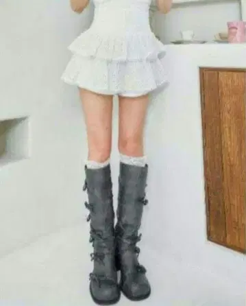 다리치 택 포함 새상품 셔링 코튼 레이스 미니 스커트 WHT 화이트 면