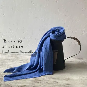 손으로 짠 린넨 실크 대형 스톨 8 / 파랑