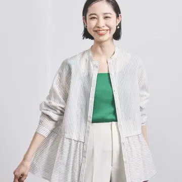 유나이티드 애로우즈 스트라이프 페플럼 셔츠 블라우스 코튼 실크