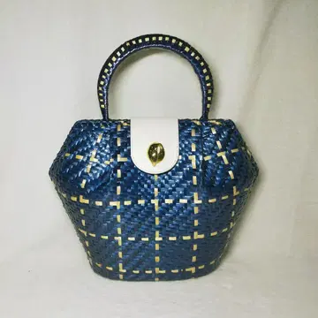 새상품급 Rattan Plaid Hand Bag Italy 등나무 핸드백