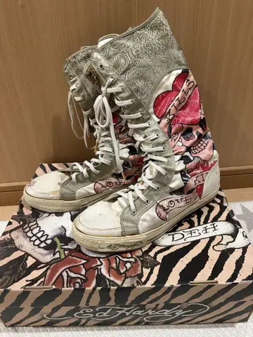 Ed Hardy 그래픽 프린트 하이컷 스니커즈