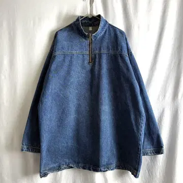 90s 노브랜드 하프 지퍼 데님 풀오버 L