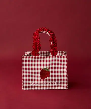 Maison de FLEUR 이치고 자수 스퀘어 토트백 레드 새상품