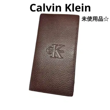Calvin Klein 미사용품 장지갑 가죽 브라운 반지갑 빅 로고