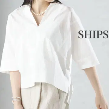 SHIPS 화이트 V넥 반팔 셔츠