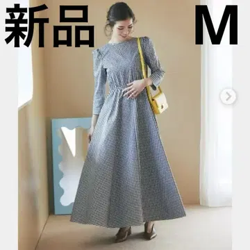 세븐텐 깅엄 맥시 원피스 네이비 M 새상품 seventen