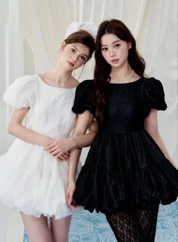 트리트 유어 셀프 자카드 벌룬 원피스 화이트