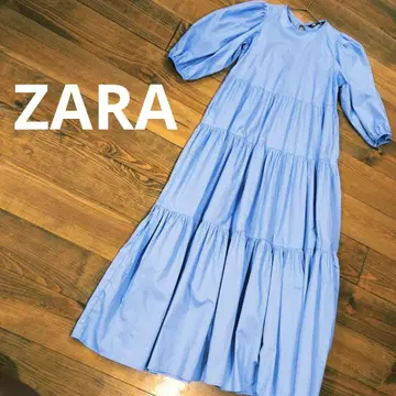 자라 ZARA 퍼프 슬리브 티어드 맥시 원피스 여성용 블루 S