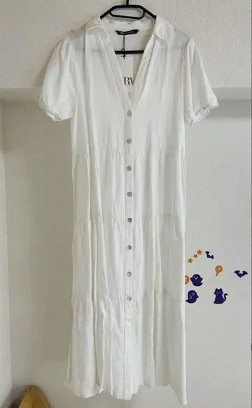 자라 V넥 롱 원피스 화이트