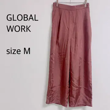 a487 글로벌 워크 새틴 슬랙스 허리밴딩 브라운 M 와이드