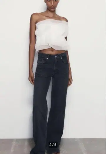 택 포함 미사용 새상품 ZARA 오간자 밴듀 상의 M 사이즈