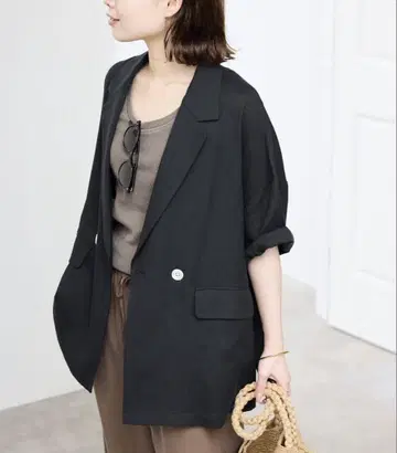 린넨 레이온 하프 슬리브 자켓