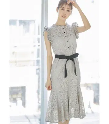 tocco 허리 리본 프릴 장식 머메이드 레이스 원피스 그레이지