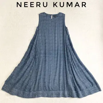 NEERU KUMAR 네루 쿠마르 슬리브리스 원피스 면 네이비
