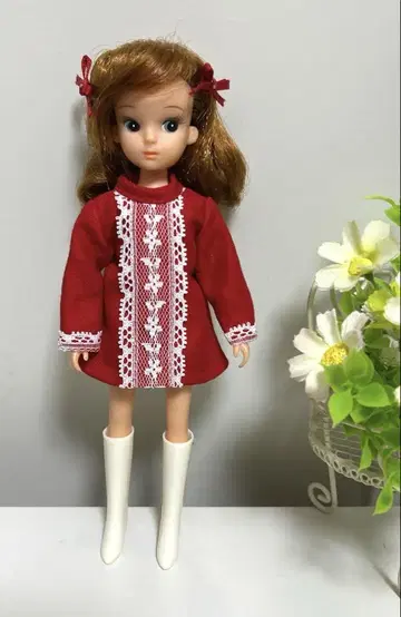 핸드메이드 복각판 리카짱 사이즈 빨간색 원피스 긴팔