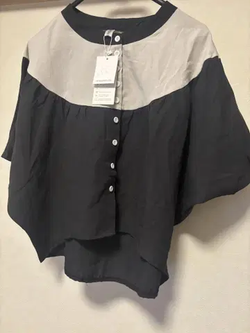린넨 밴드 카라 풀오버 블라우스 바이컬러 노카라 택 포함 새상품