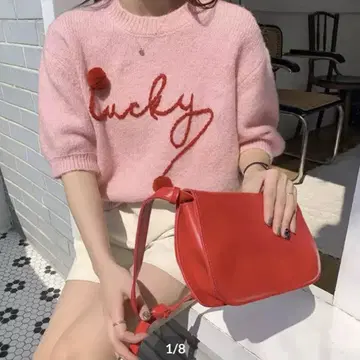 핑크 썸머 니트 자수 반팔 pink summer knit FREE