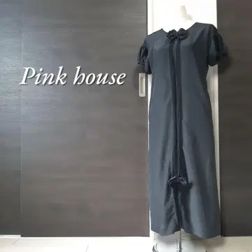 PINK HOUSE 플라워 장식 퍼프 슬리브 롱 원피스